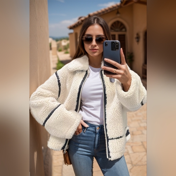 Zip Up Long Sleeve Sherpa Jacket - Picture 2 of 10